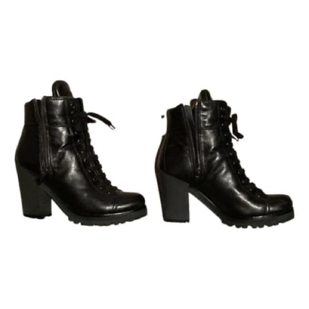Prada Black Leather Lace Up Combat Boots Size 9.5